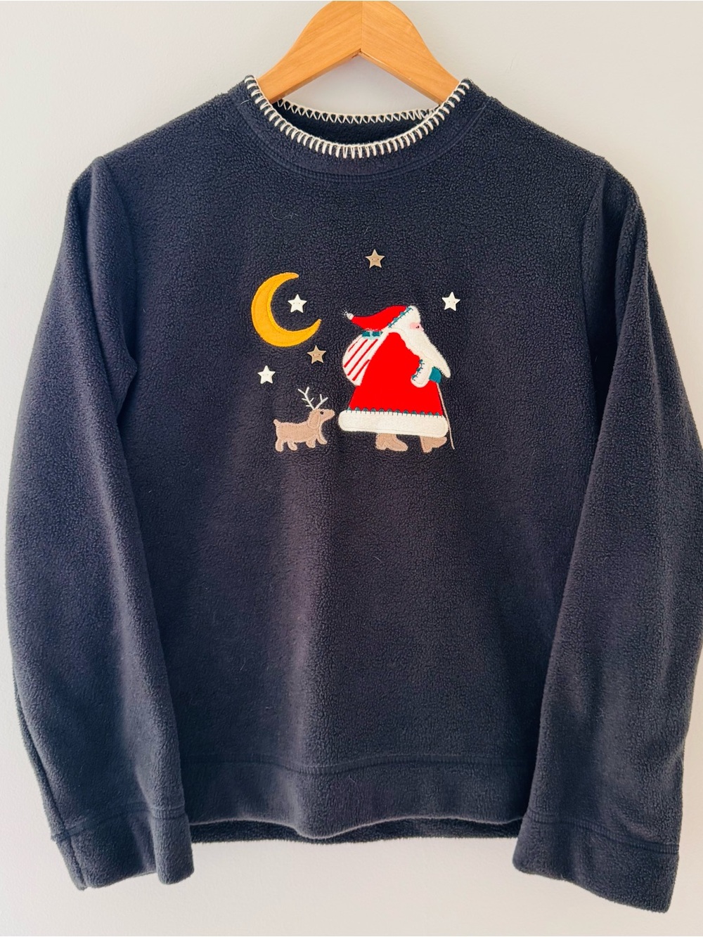 Vintage White Stag Christmas Fleece Pullover Santa Embroidered Sweatshirt Sz S